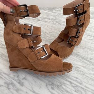 Open toe wedge booties
